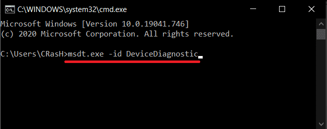 Instrument de depanare hardware de la CMD msdt.exe -id DeviceDiagnostic | Remediere: Camera laptopului nu funcționează pe Windows 10