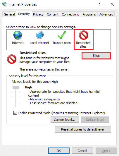 Faceți clic pe site-uri restricționate și apoi apăsați pe site-uri pentru a accesa lista. | Cum să blocați și să deblocați un site web pe Google Chrome