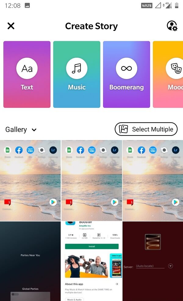 Atingeți opțiunea Adăugați la poveste sau Creați o poveste de pe ecranul de pornire. | Cum să adaugi muzică la profilul tău Facebook