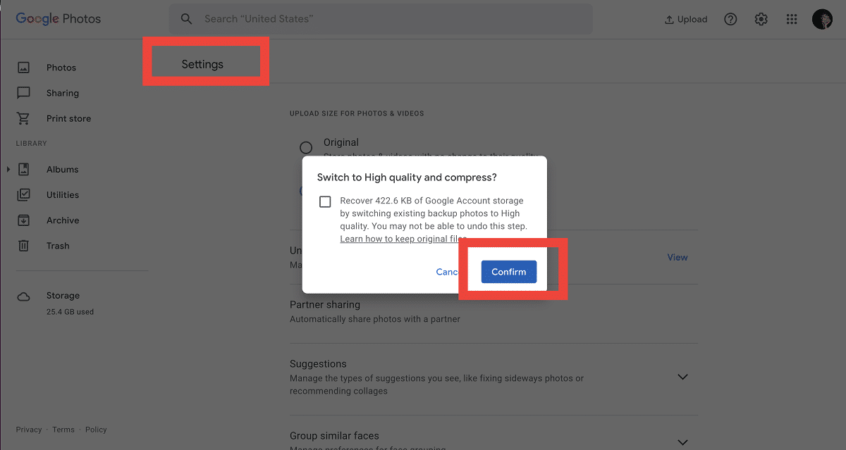 cliquez sur « Compresser » puis sur « Confirmer » pour valider les modifications.