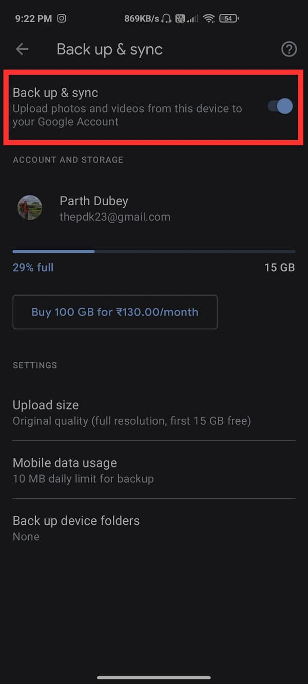appuyez sur l'option Sauvegarde et synchronisation. | Comment obtenir un stockage illimité sur Google Photos