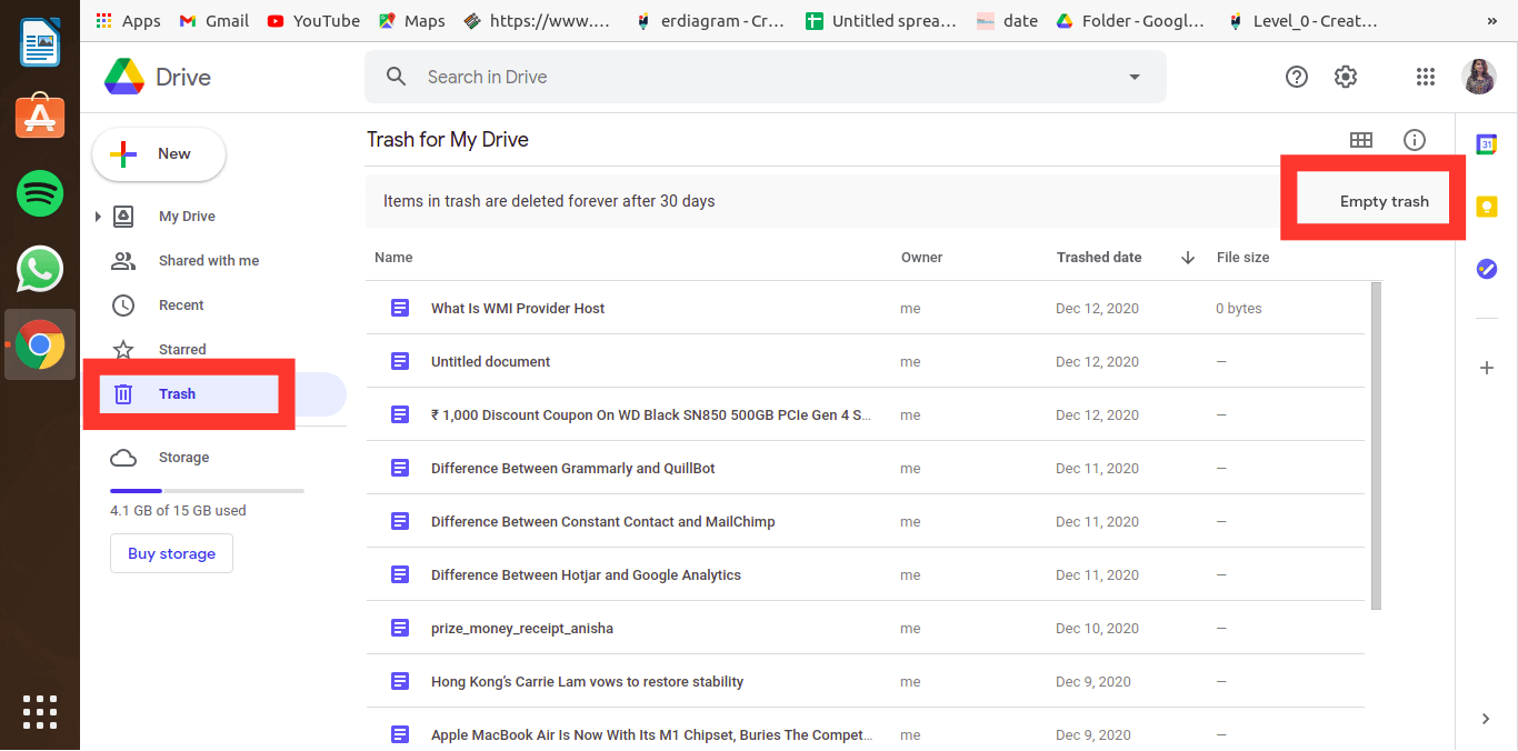 en sélectionnant le bouton "Vider la corbeille" dans la section Corbeille, vous pouvez effacer complètement les fichiers supprimés de la corbeille.