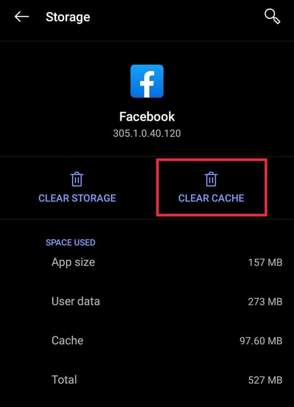 Appuyez sur le bouton intitulé "Effacer le cache".
