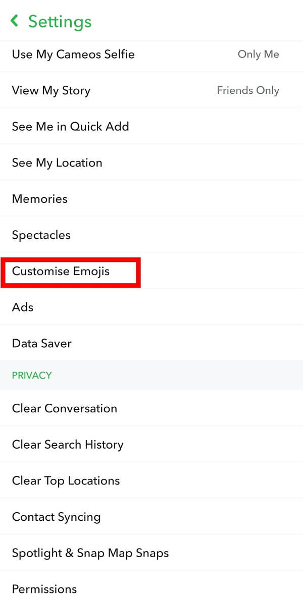 atingeți opțiunea Personalizare emoji. | Cum să scapi de cei mai buni prieteni de pe Snapchat