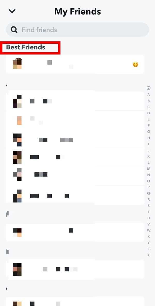 Lista cu cei mai buni prieteni ai tăi va apărea în partea de sus. | Cum să scapi de cei mai buni prieteni de pe Snapchat