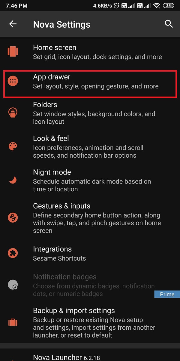 Appuyez sur le tiroir de l'application.