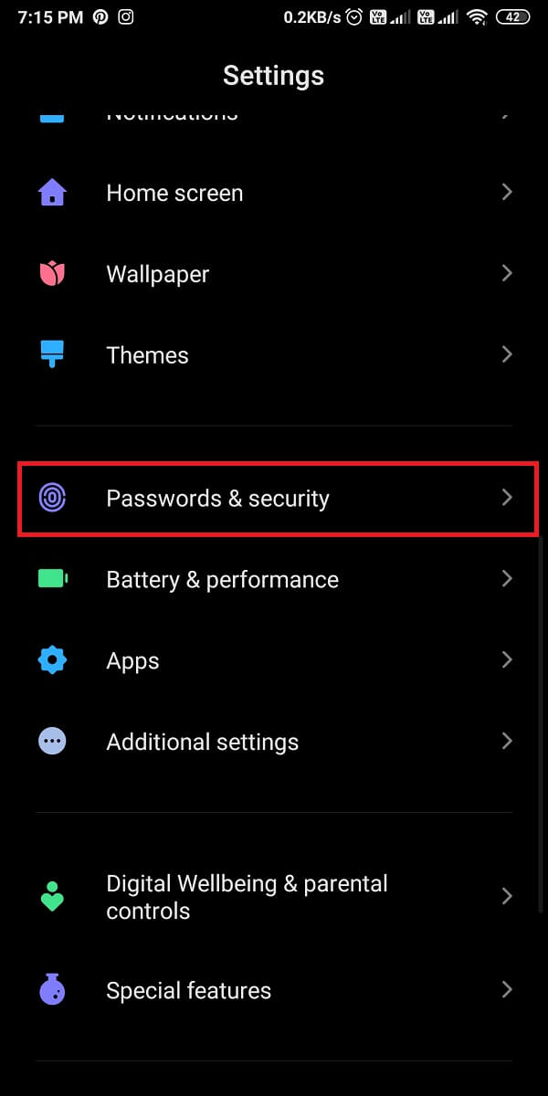 Accédez à Mots de passe et sécurité