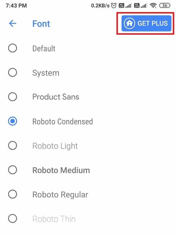 choisissez la version payante du lanceur d'action en appuyant sur le bouton Get Plus.