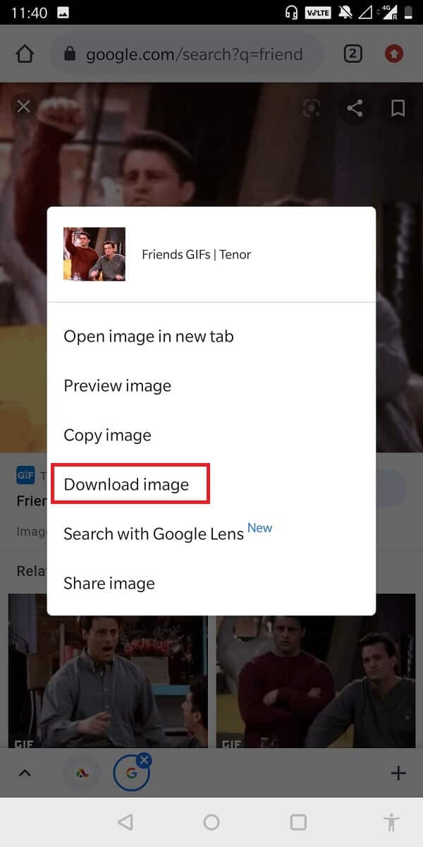 appuyez longuement sur l'image et, dans le menu, appuyez sur télécharger l'image.