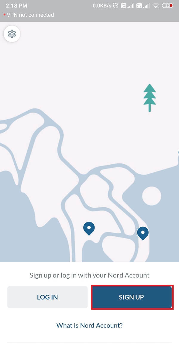 Lancez l'application et appuyez sur inscription pour commencer à créer votre compte Nord.