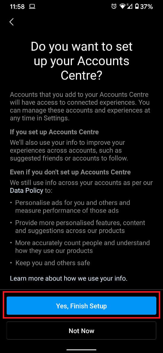 În continuare va apărea o pagină care vă va cere să finalizați configurarea. Atingeți „Da, Terminați configurarea”.