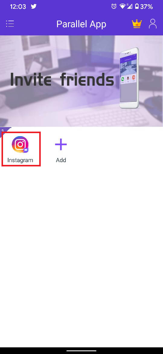 Pe pagina tabloului de bord, așteptați până când contul este adăugat și atingeți aplicația Instagram.