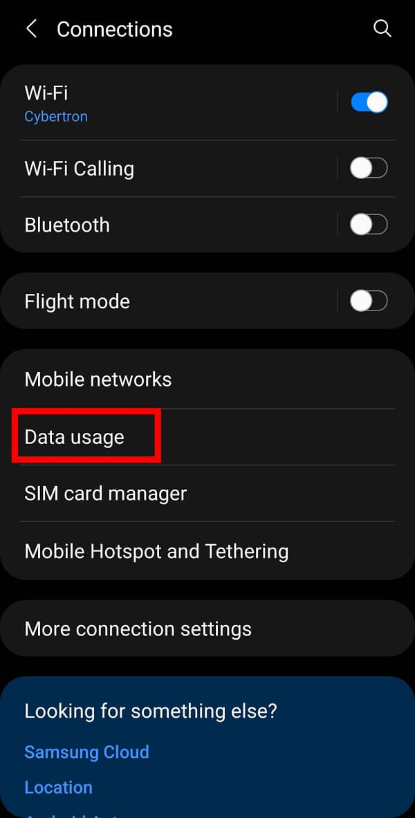 Ora tocca Utilizzo dati nella schermata successiva.
