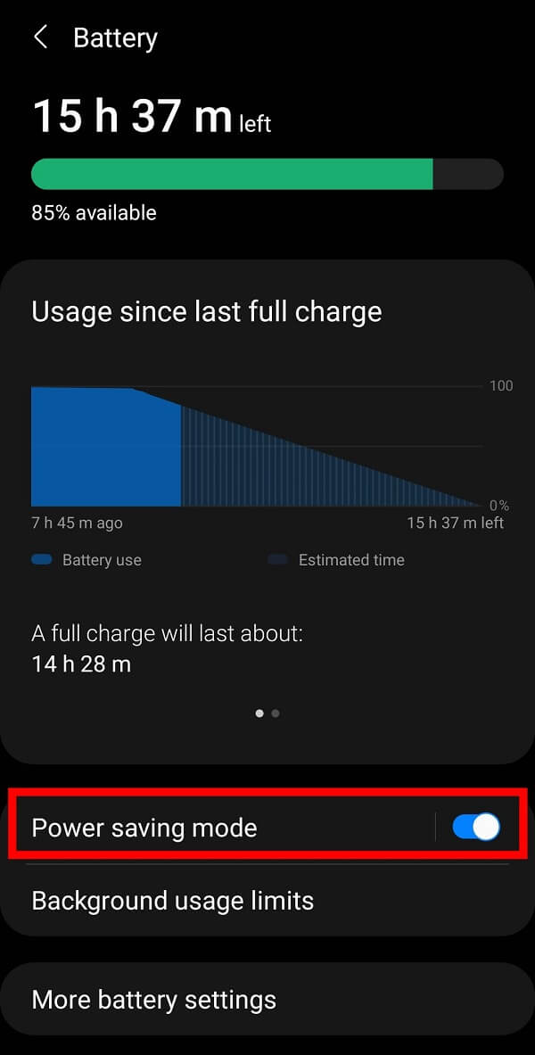 è possibile osservare la modalità di risparmio energetico. Assicurati di spegnerlo. | Come correggere l'errore di connessione Snapchat