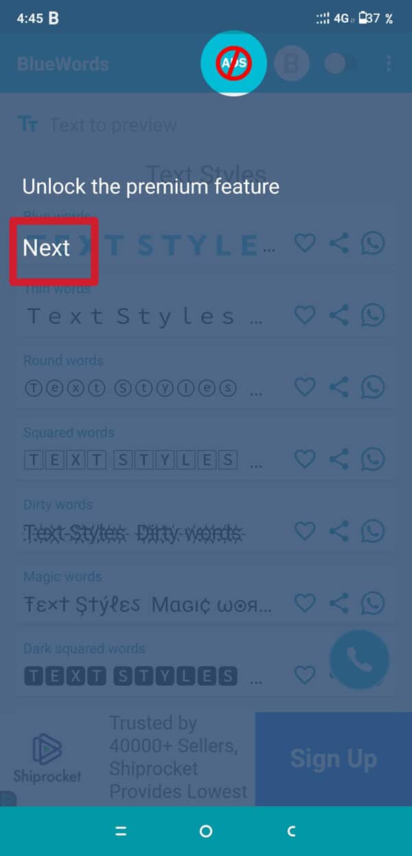 Maintenant, continuez à taper sur l'option suivante.