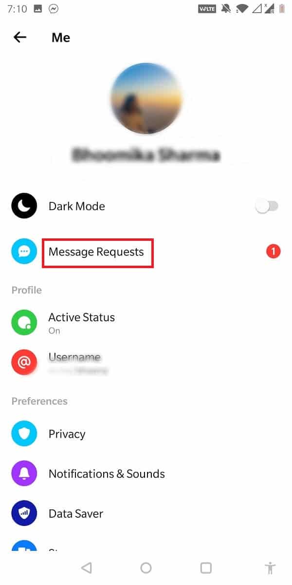 Kemudian ketuk gambar profil Anda dan pilih permintaan pesan. | Cara Mengabaikan dan Mengabaikan Pesan di Messenger