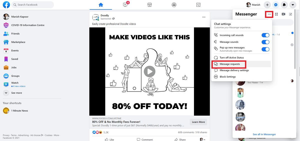 klik menu tiga titik, dan dari daftar yang disebutkan, pilih permintaan pesan.