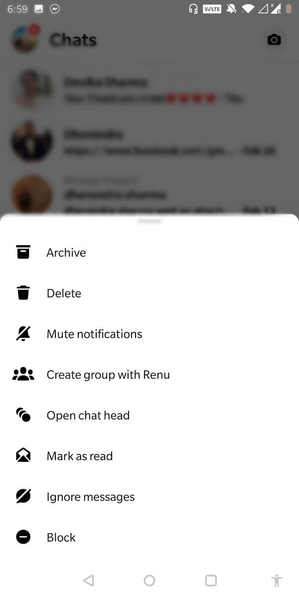 Dari menu yang ditampilkan pilih abaikan obrolan.