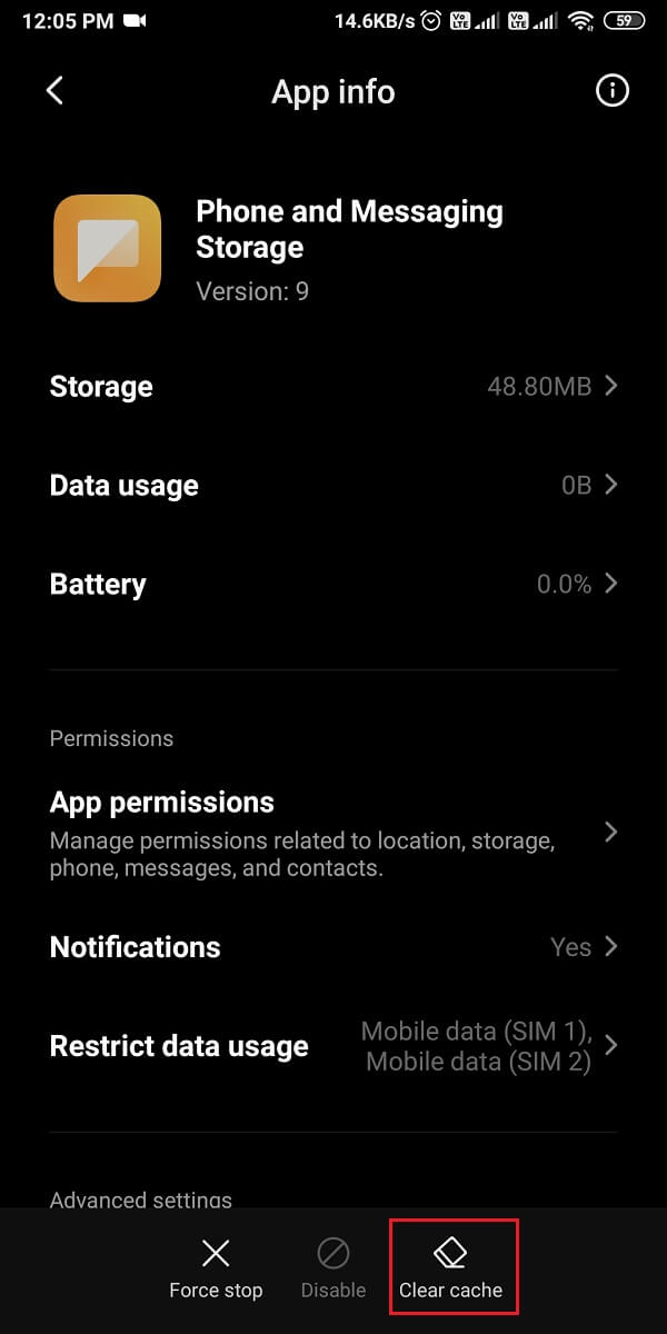 Appuyez sur Effacer le cache en bas de l'écran.
