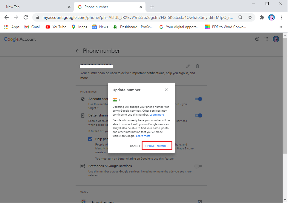Atingeți numărul de actualizare. | Schimbați-vă numele Numărul de telefon și alte informații din Contul Google