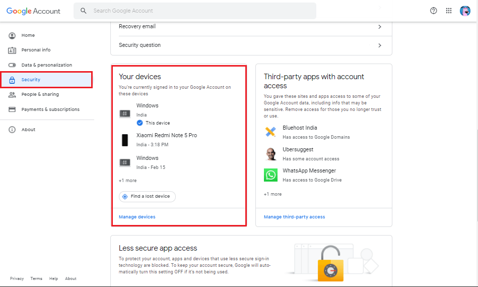 Faites défiler vers le bas et cliquez sur "Vos appareils".
