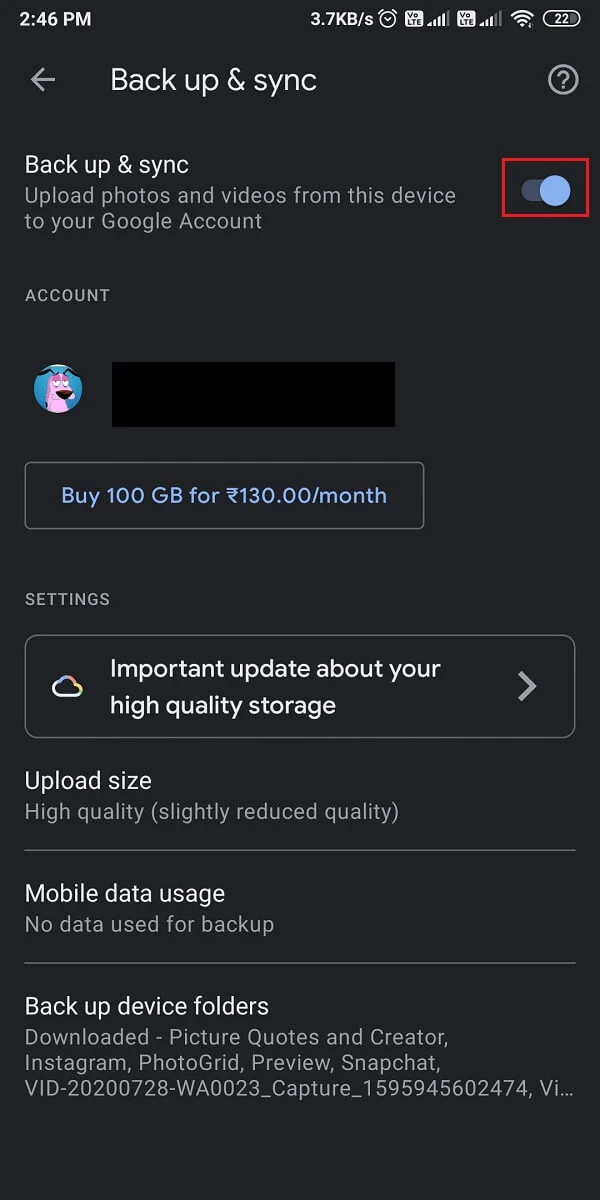 désactivez la bascule pour "Sauvegarder et synchroniser"