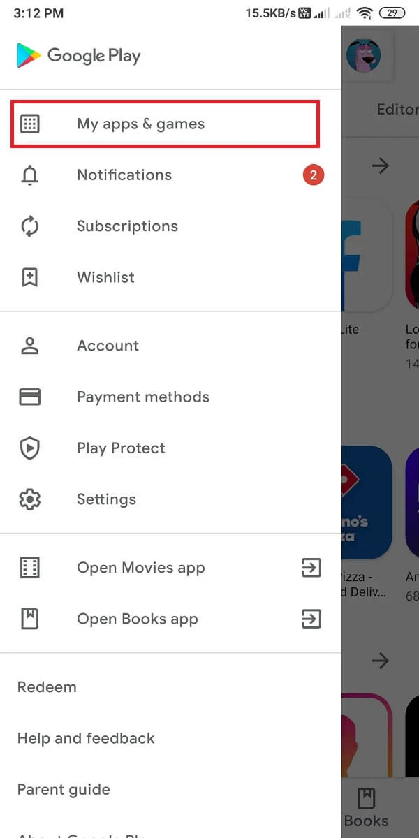 Accédez à la section "Mes applications et jeux".