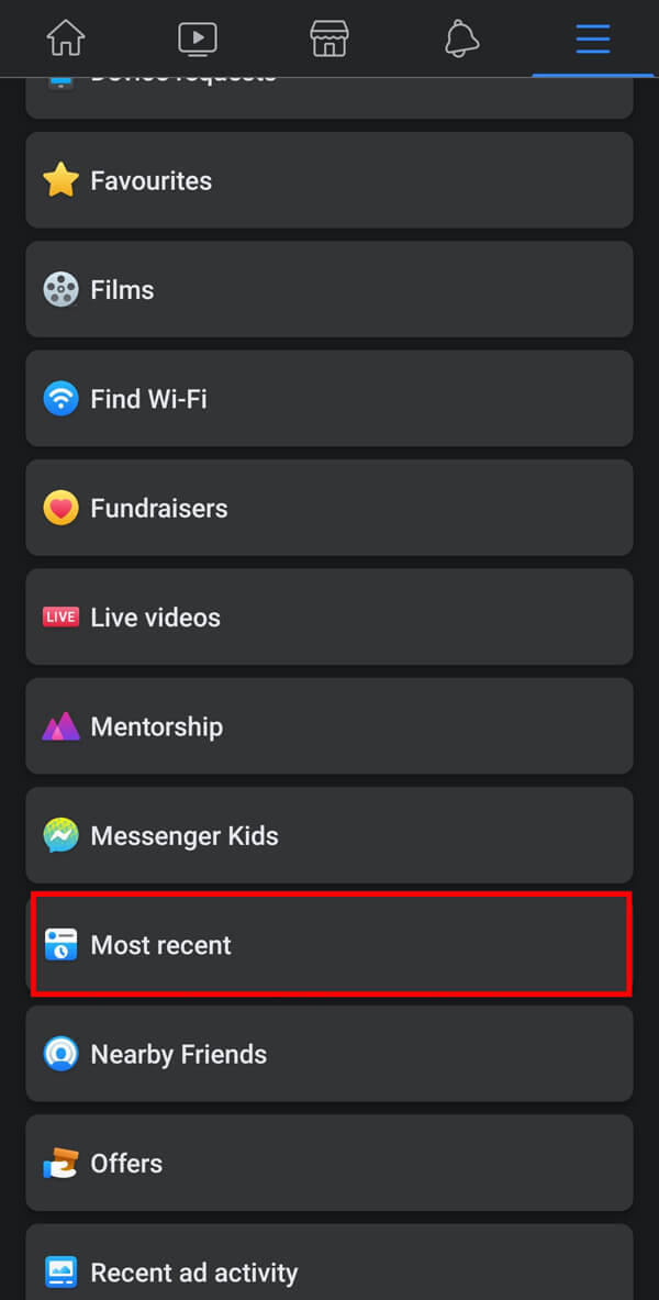 Dans la liste des options disponibles, appuyez sur l'option La plus récente.