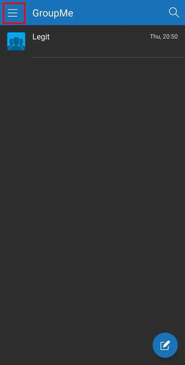 Lancez l'application GroupMe et appuyez sur le menu à trois tirets pour obtenir certaines options.