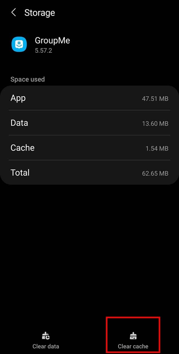 Enfin, appuyez sur l'option Effacer le cache.