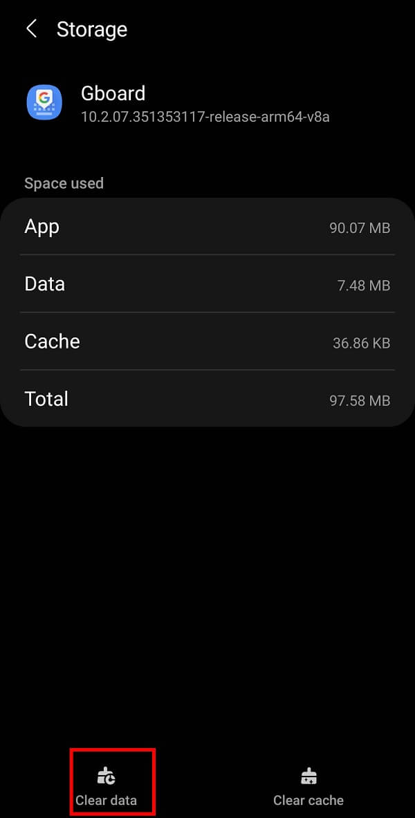 atingeți opțiunea Ștergeți datele pentru a șterge totul din istoricul tastaturii.