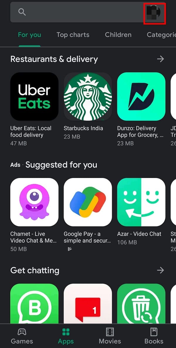 Luncurkan "Google Play Store" dan ketuk menu "Gambar Profil" atau "tiga garis" Anda