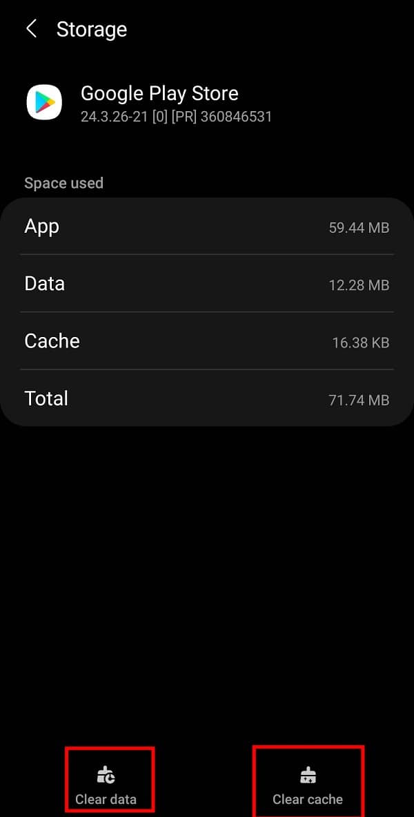 appuyez sur l'option Effacer le cache, puis sur l'option Effacer les données. | Comment réparer une erreur de serveur dans Google Play Store