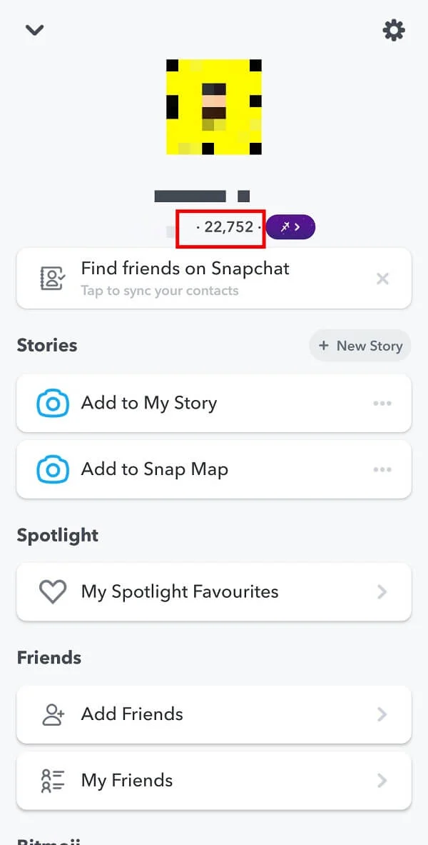 Vous verrez votre score Snapchat à côté de votre nom d'utilisateur Snapchat.