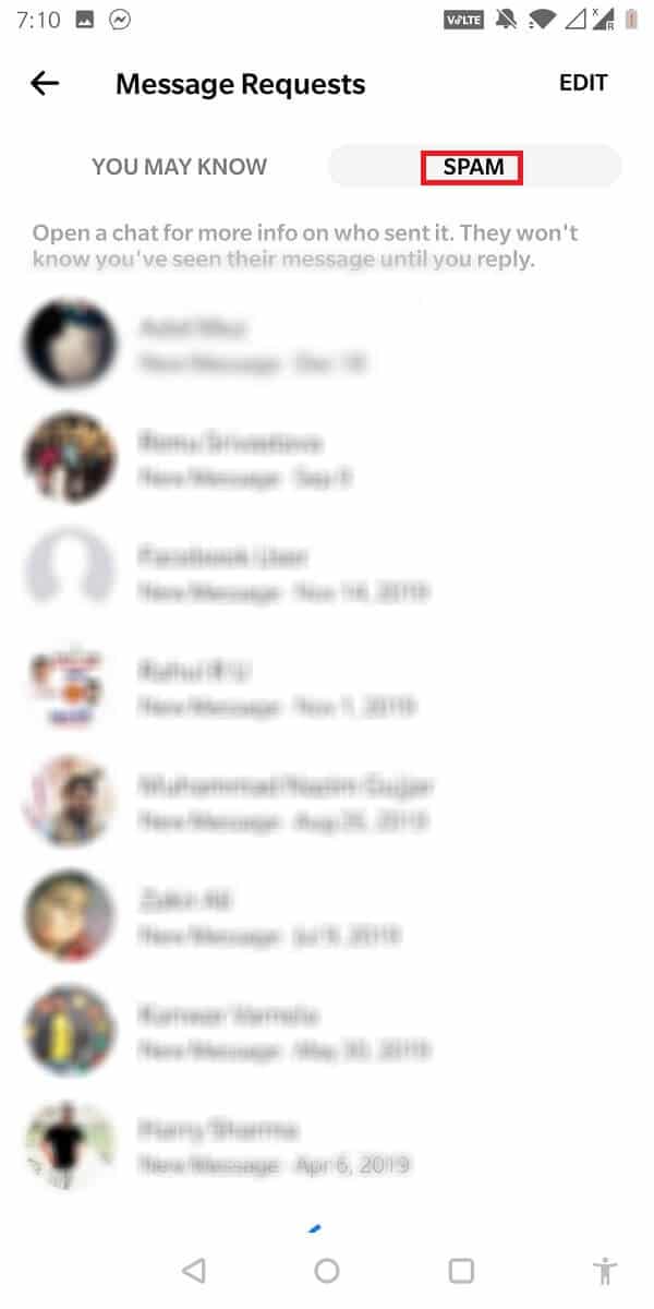 Appuyez sur l'onglet spam | Comment quitter une discussion de groupe dans Facebook Messenger