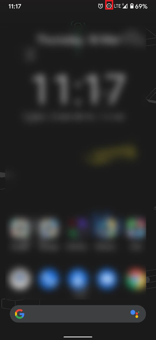 Căutați un „Fără simbol” (cerc cu o linie care trece prin el) pe bara de stare