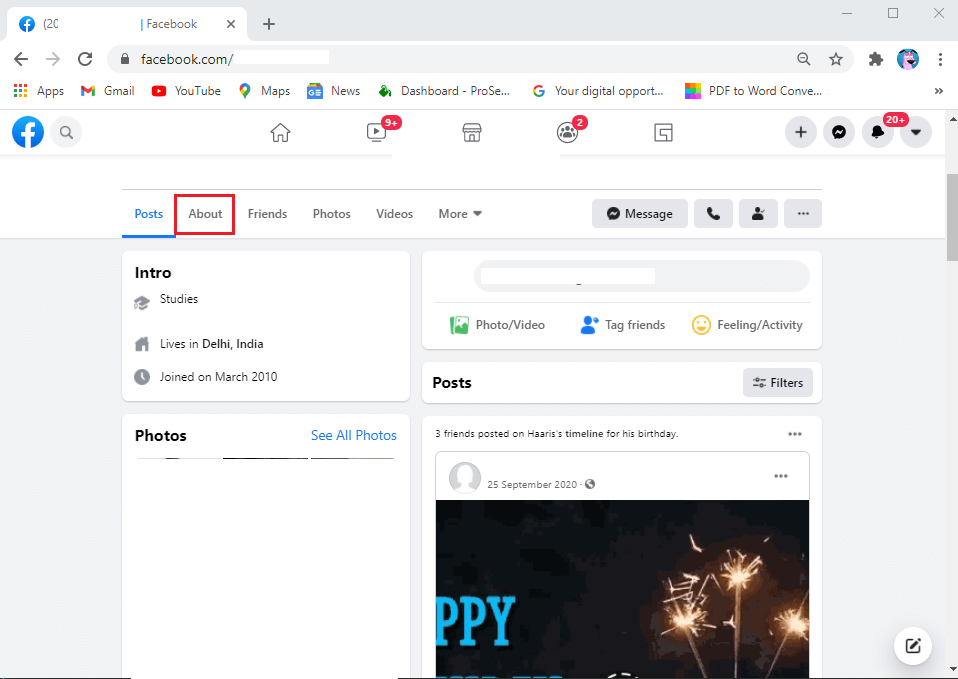 Dans la section du profil, cliquez sur l'onglet "À propos".