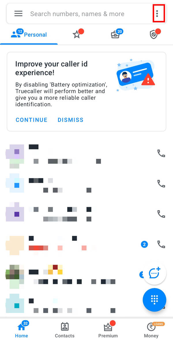 appuyez sur le menu en trois points