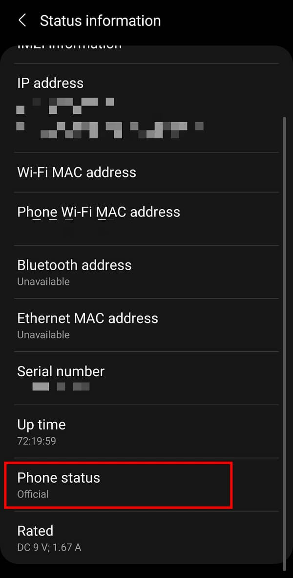 S'il indique Officiel, cela signifie que votre téléphone Android n'a pas été rooté
