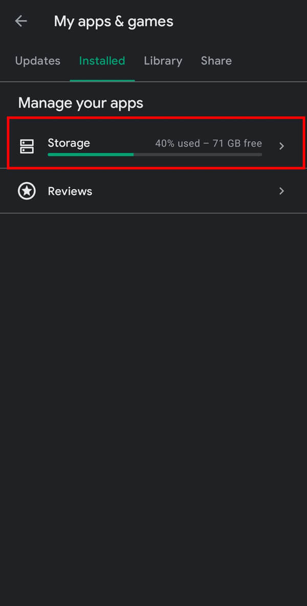 atingeți opțiunea Stocare și apoi apăsați pe pictograma Sortare după.