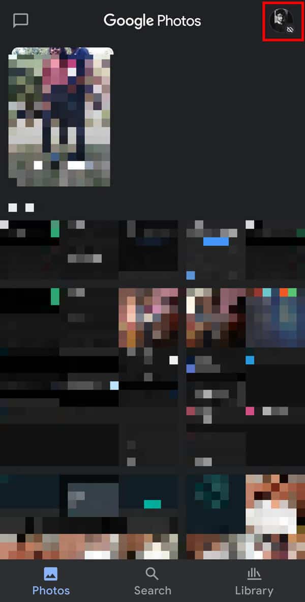 Lansați „Google Photos” și atingeți „Imaginea de profil”. | Cum să eliberați spațiul de stocare intern pe dispozitivele Android