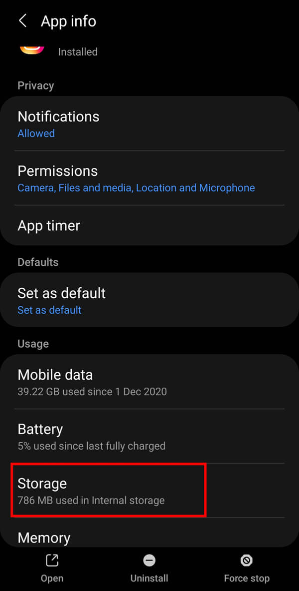 Quindi, tocca l'opzione Archiviazione dall'elenco fornito.