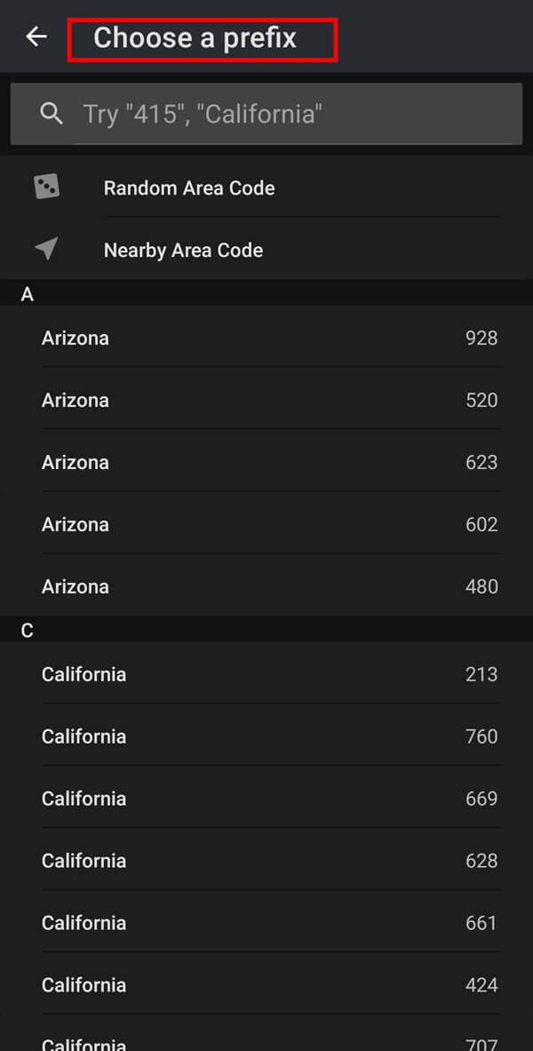Parmi les options proposées, sélectionnez n'importe quel "indicatif régional".