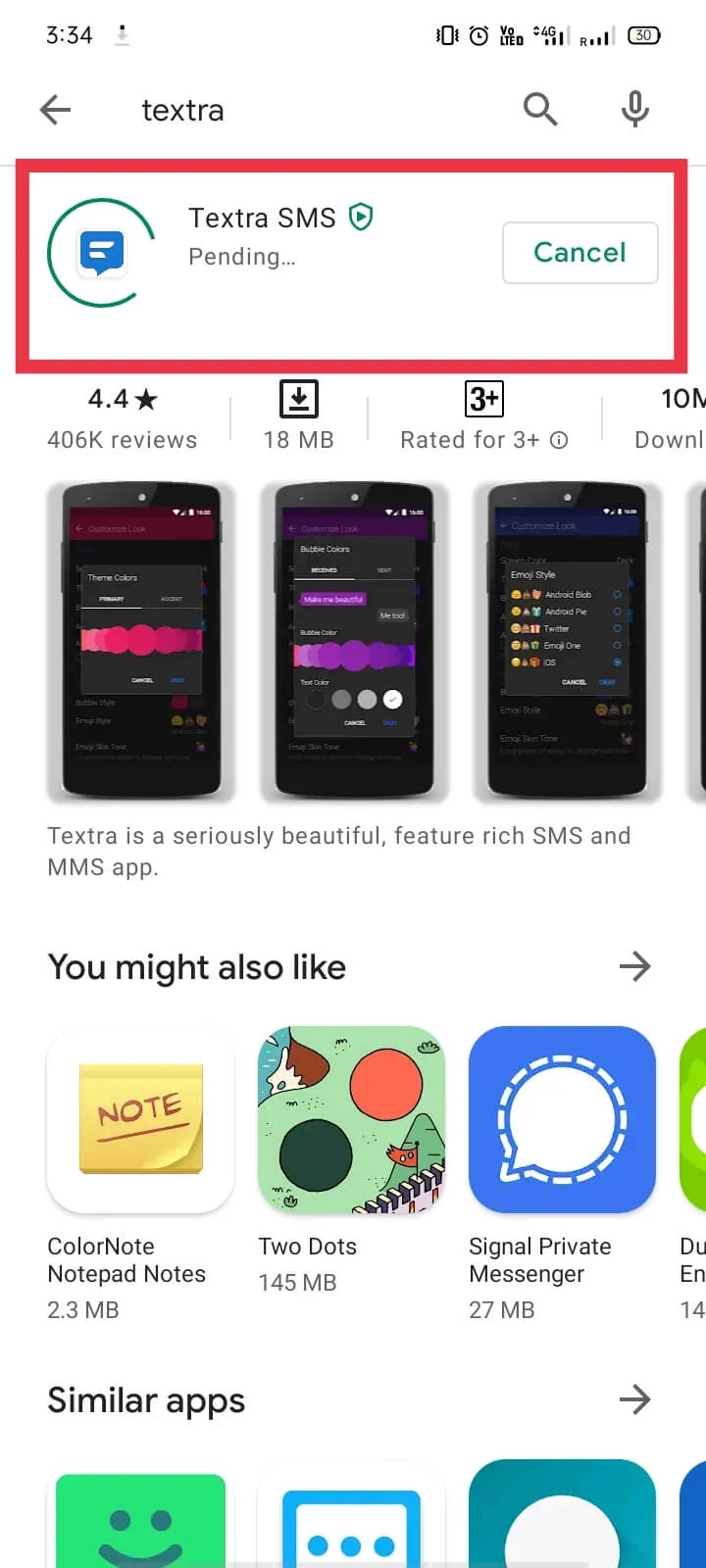 unduh dan instal aplikasi Textra dari Google Play Store. | Cara Mengirim MMS melalui Wi-Fi
