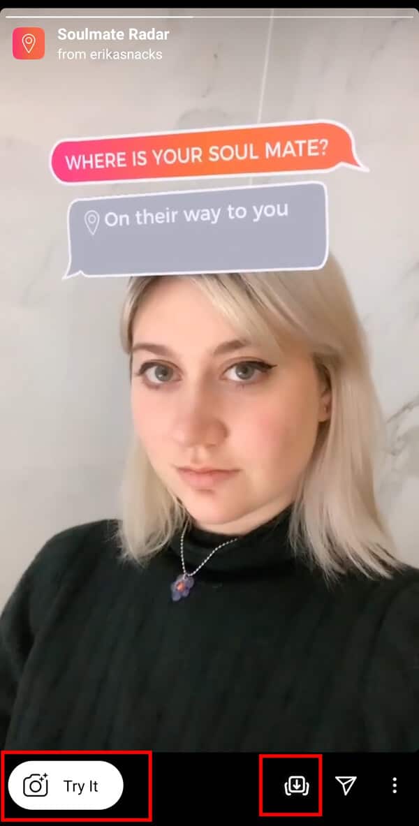 Appuyez sur le bouton Essayer pour appliquer le filtre ou appuyez sur le bouton Enregistrer pour accéder rapidement à ce filtre sur votre histoire.