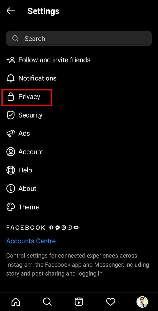 sélectionnez Confidentialité sur l'écran suivant. | Comment obtenir le filtre "Où est votre âme sœur" sur Instagram