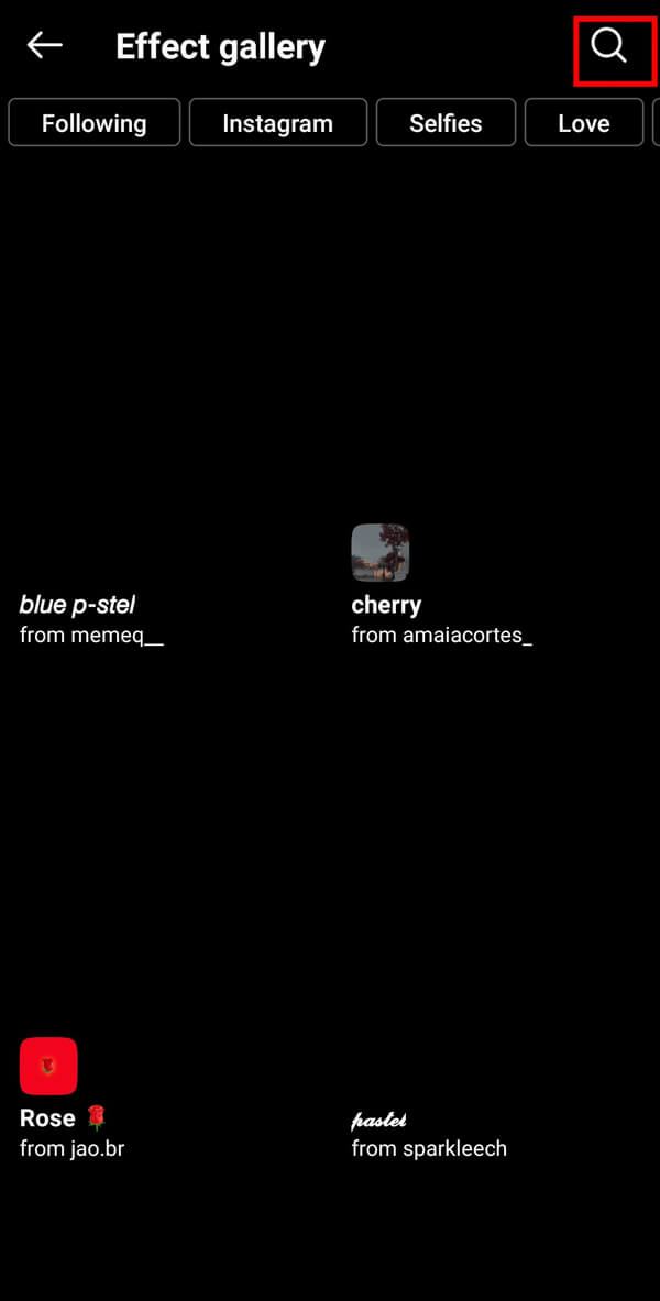 Appuyez sur l'icône "Rechercher" pour rechercher les différents filtres disponibles sur Instagram. | Comment obtenir le filtre "Où est votre âme sœur" sur Instagram