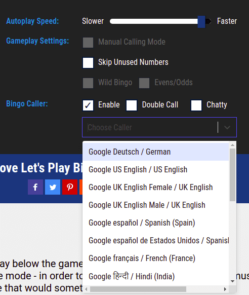 De asemenea, puteți alege „voce” și „limbă” din „meniul drop-down”.
