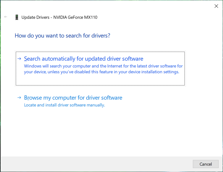 Seleccione Buscar automáticamente el software del controlador actualizado | Solucionar error interno del programador de video