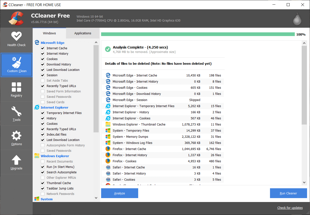 Una vez que se complete el análisis, haga clic en el botón Ejecutar CCleaner | Solucionar error interno del programador de video